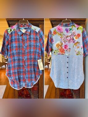 Aratta Button Down Short Sleeve Top S